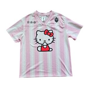 Hello Kitty Sanrio Pink White Striped Football Jersey Shirt Womens Medium "00"